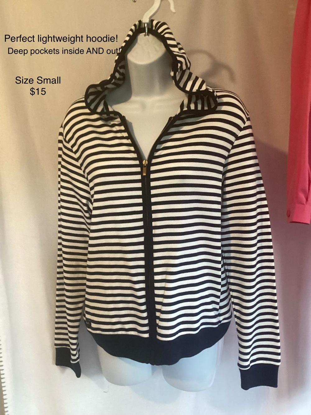 Polo by Ralph Lauren Black & White Striped Zip Hoodie